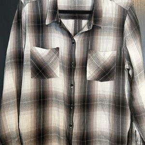 Lucky Brand Black and Gray Plaid Button Down Shirt
